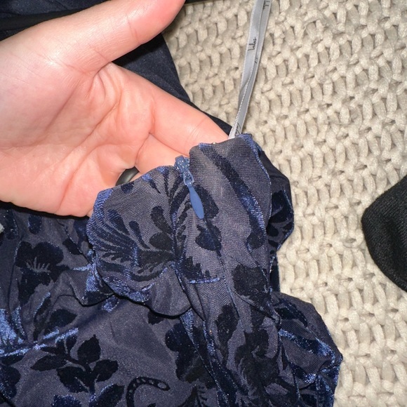 Marvelous Moi Navy Blue Burnout Velvet One-Shoulder Maxi Dress - Picture 6 of 7